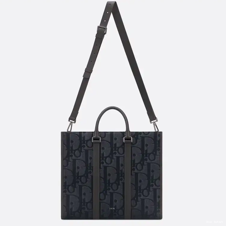 Cheap Dior Bag Dior Tote Oblique Motif Black Canvas East-West Maxi 0503
